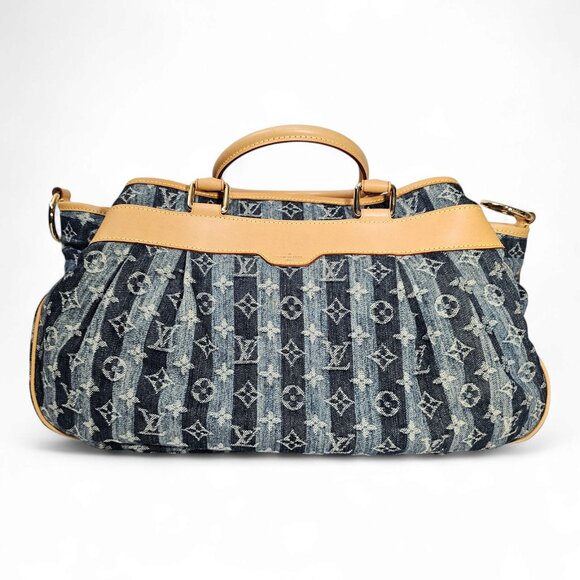 LOUIS VUITTON Monogram Denim Porte Epaule Raye Cabas GM Shoulder 2 Way Bag EUC - Picture 4 of 14